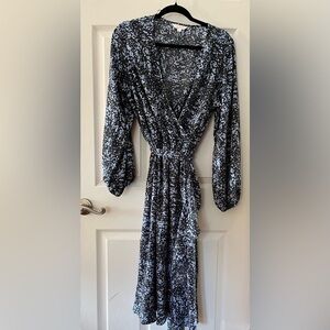 LC Lauren Conrad Black and Blue V-Neck Long Sleeve Dress XL